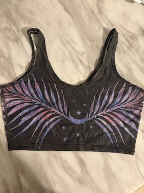 Teeki Dark Grey Crop Bralette with Pastel Moon & Leaf Graphic